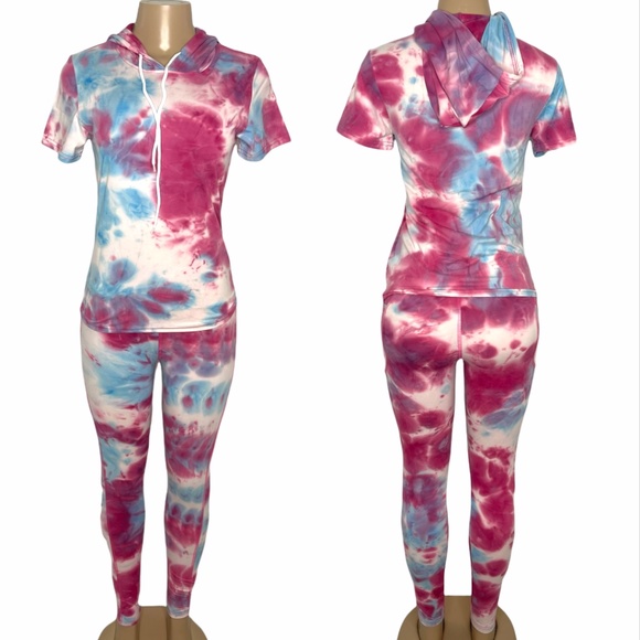 NWT Tie Dye Set Size S Stretch High waisted leggings with pockets and Hoodie Top - Picture 1 of 6